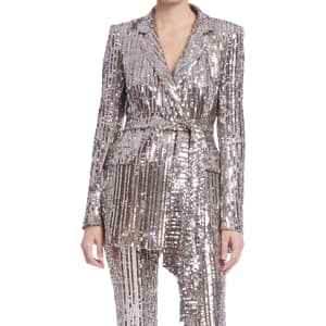 Badgley Mischka Collection  Belted Pinstripe Sequin Jacket