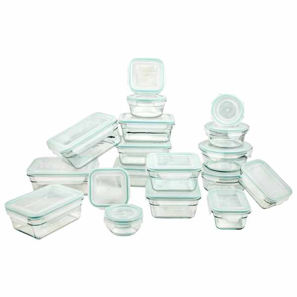 Glass Food Storage Container, Set of 18