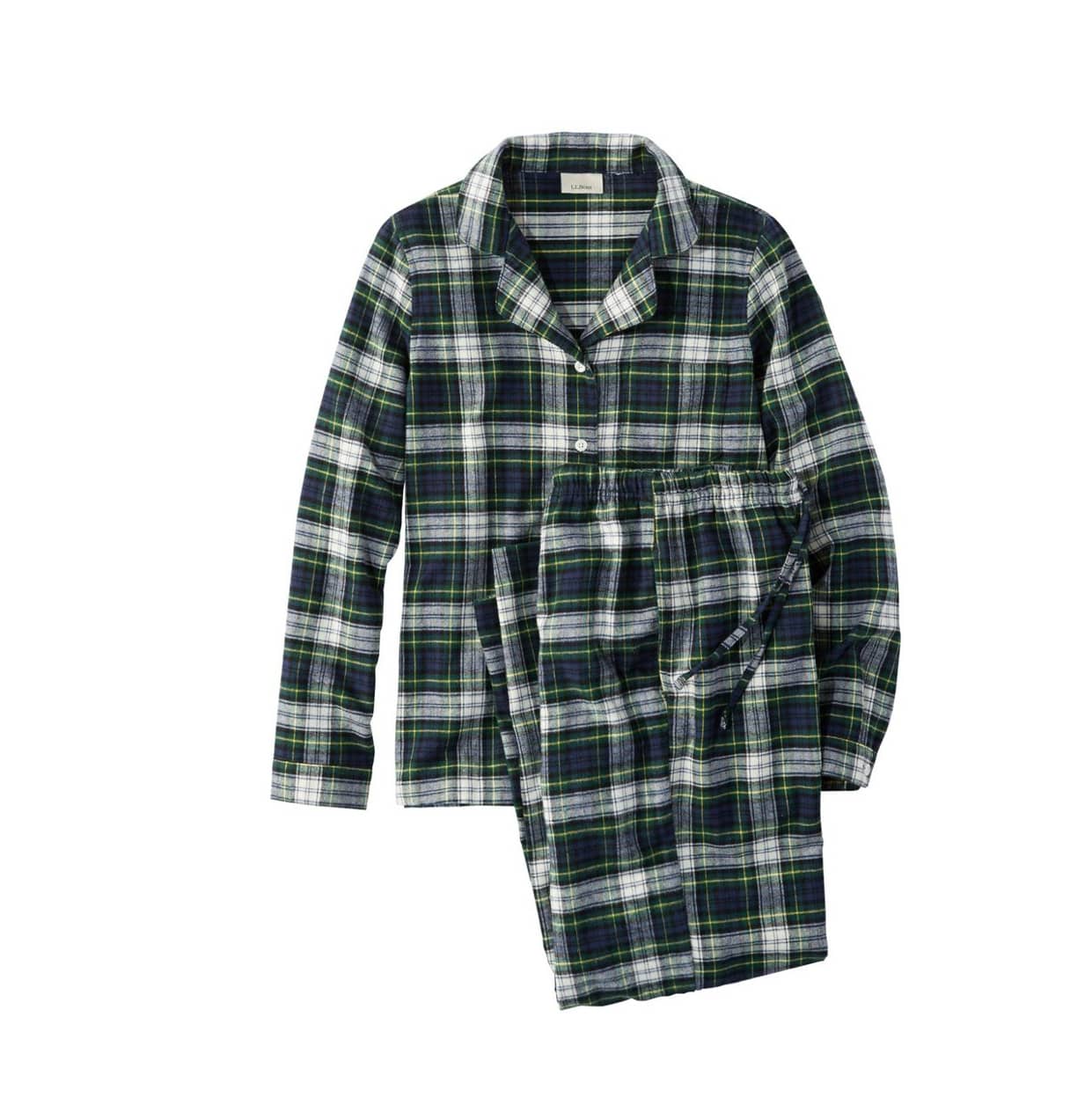Plaid Satin Pajama Set, Long Sleeve Buttons Top & Elastic