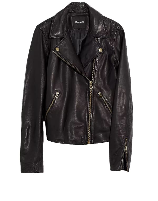 Washed Leather Motorcycle Jacket: Brass Hardware Edition