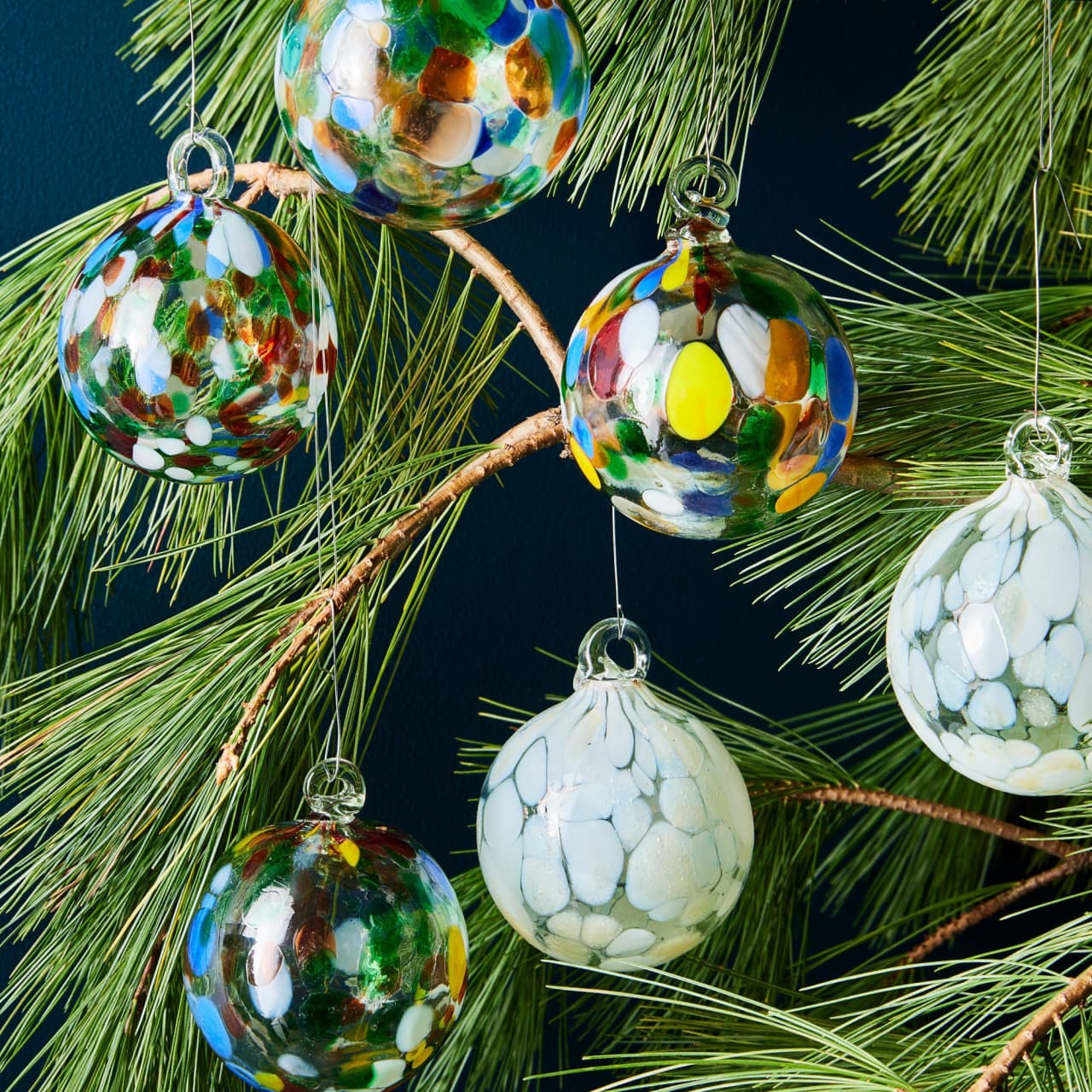 Handblown Confetti Glass Ornaments (Set of 2)