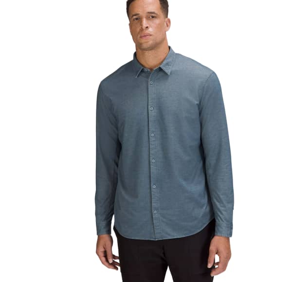 Signature Cotton Knit Long-Sleeve Button-Down Sport Shirt