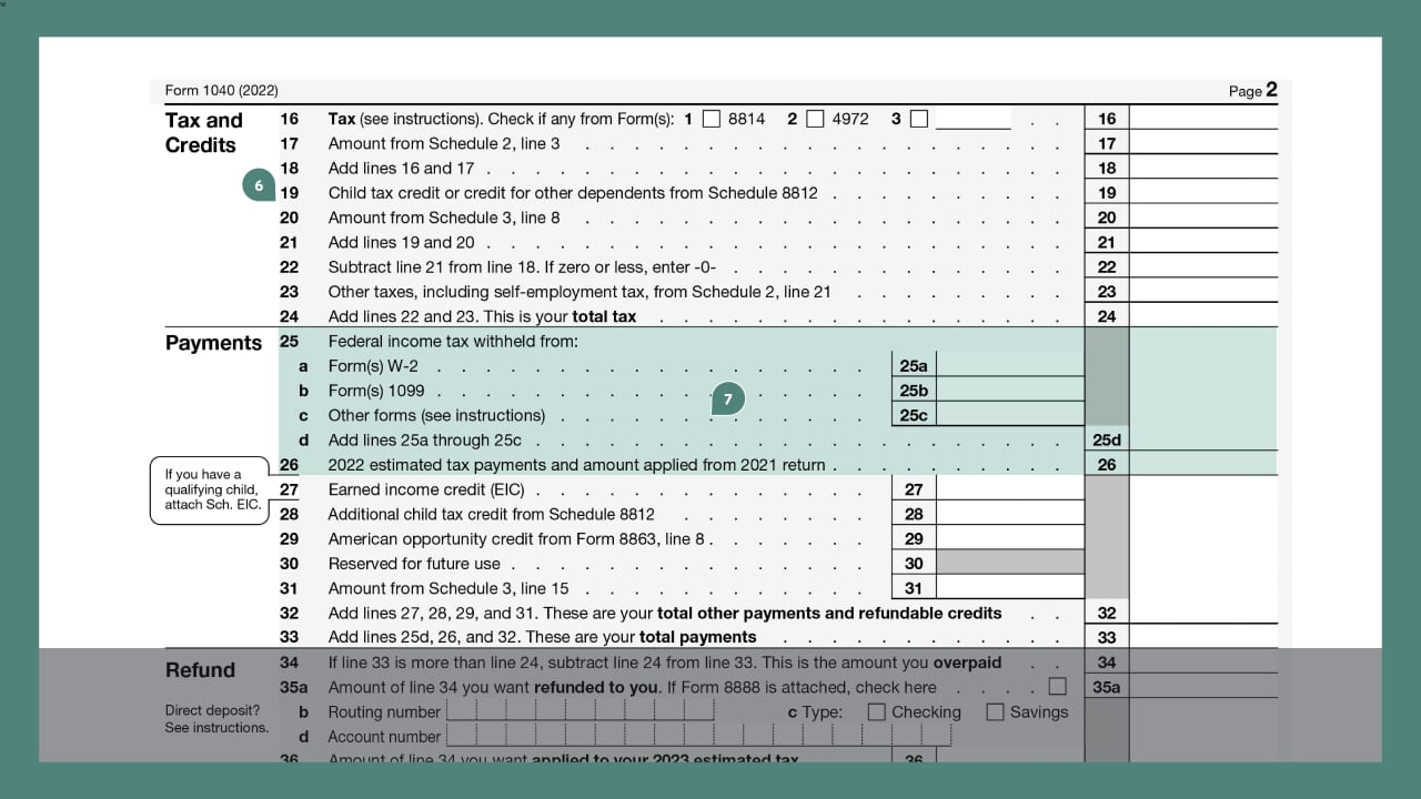 Taxes and credits, payments.