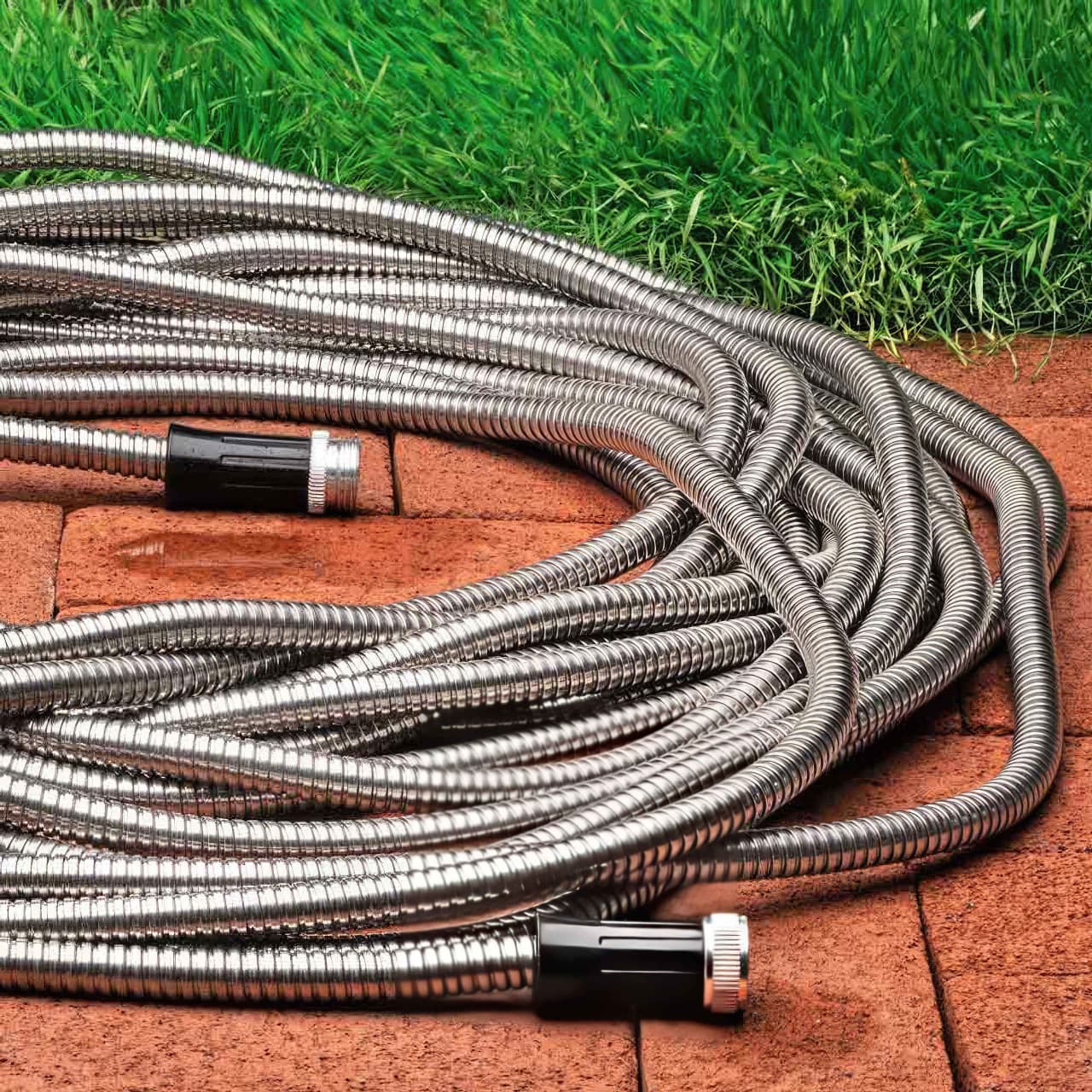 Garden Hose Metal - 100ft Heavy Duty Stainless Steel Water Hose with 8  Function Sprayer & Metal Fittings, Flexible, Lightweight, No Kink, Puncture